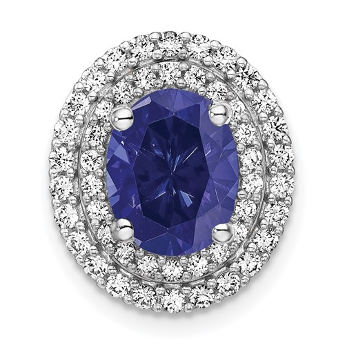 14K White Gold Two Tone 0.20 Carat Lab Grown Diamond VS SI+ G+ and Lab Created Blue Sapphire Chain Slide Pendant