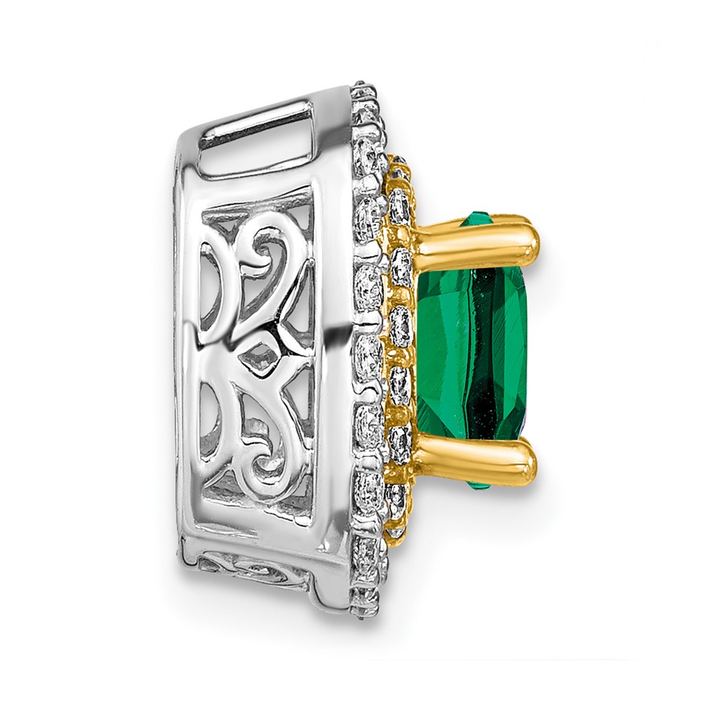 14k Two Tone 1/2 carat Lab Grown Diamond VS/SI+ G+ and Lab Created Emerald Chain Slide Pendant (PM7501-CEM-055-WYLG)