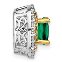14K Two Tone 0.50 Carat Lab Grown Diamond VS SI+ G+ and Lab Created Emerald Chain Slide Pendant view 2