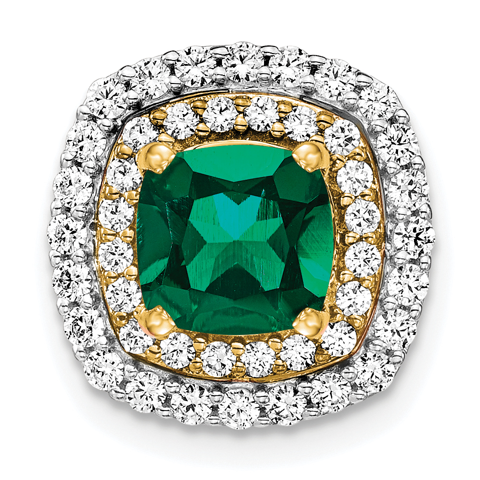 14k Two Tone 1/2 carat Lab Grown Diamond VS/SI+ G+ and Lab Created Emerald Chain Slide Pendant (PM7501-CEM-055-WYLG)