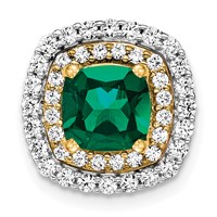 14K Two Tone 0.50 Carat Lab Grown Diamond VS SI+ G+ and Lab Created Emerald Chain Slide Pendant view 1