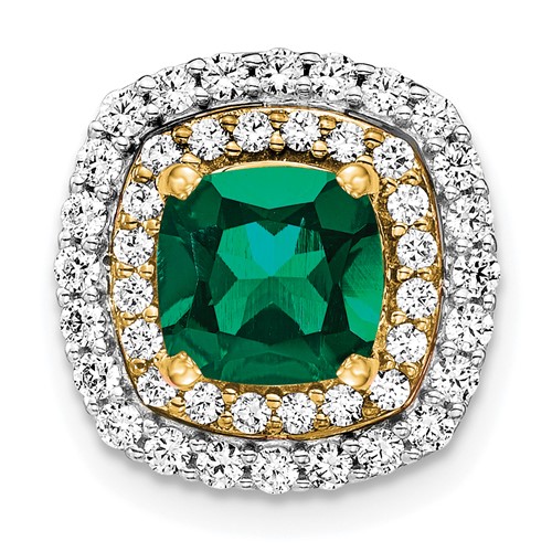 14K Two Tone 0.50 Carat Lab Grown Diamond VS SI+ G+ and Lab Created Emerald Chain Slide Pendant