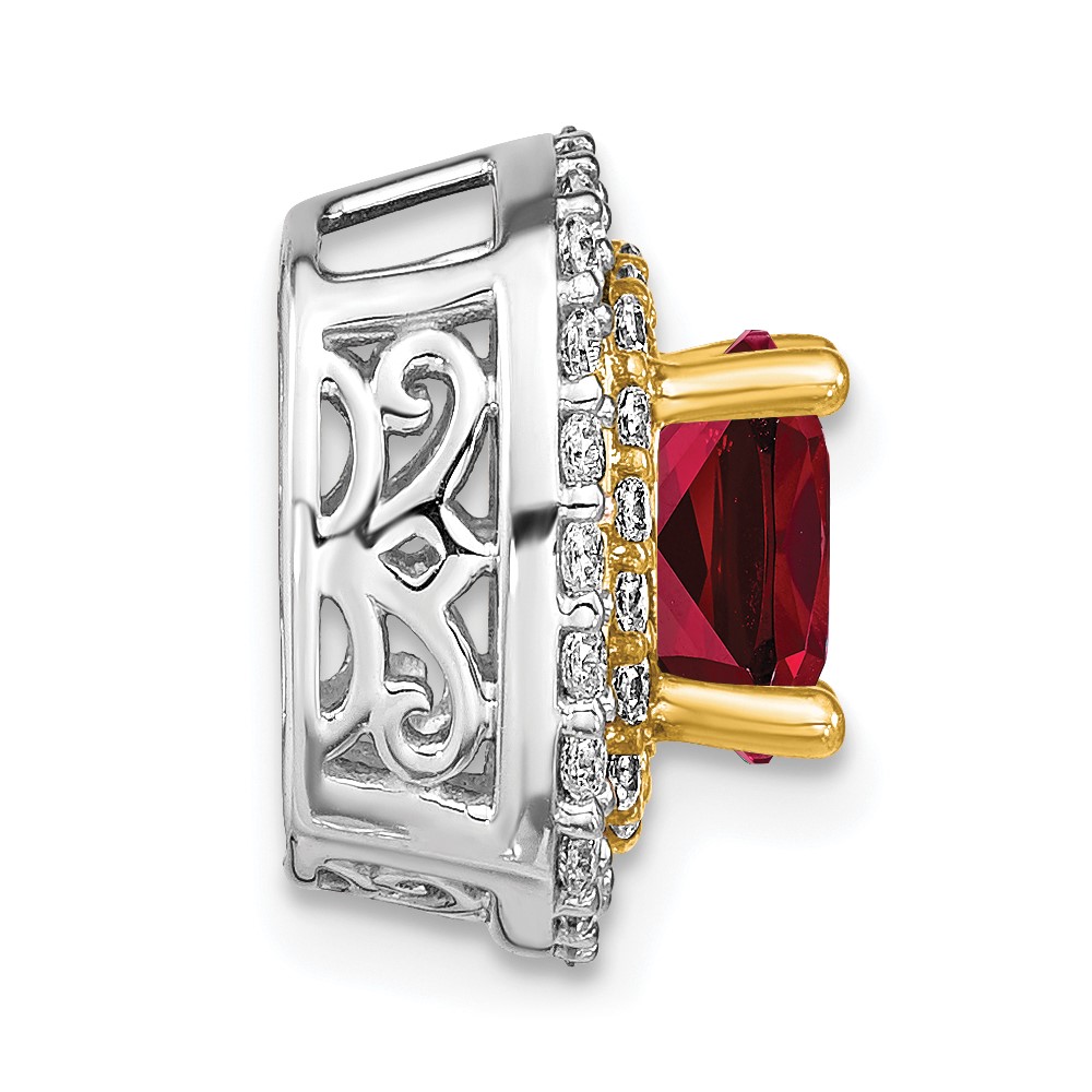 14k Two Tone 1/2 carat Lab Grown Diamond VS/SI+ G+ and Lab Created Ruby Chain Slide Pendant (PM7501-CRU-055-WYLG)