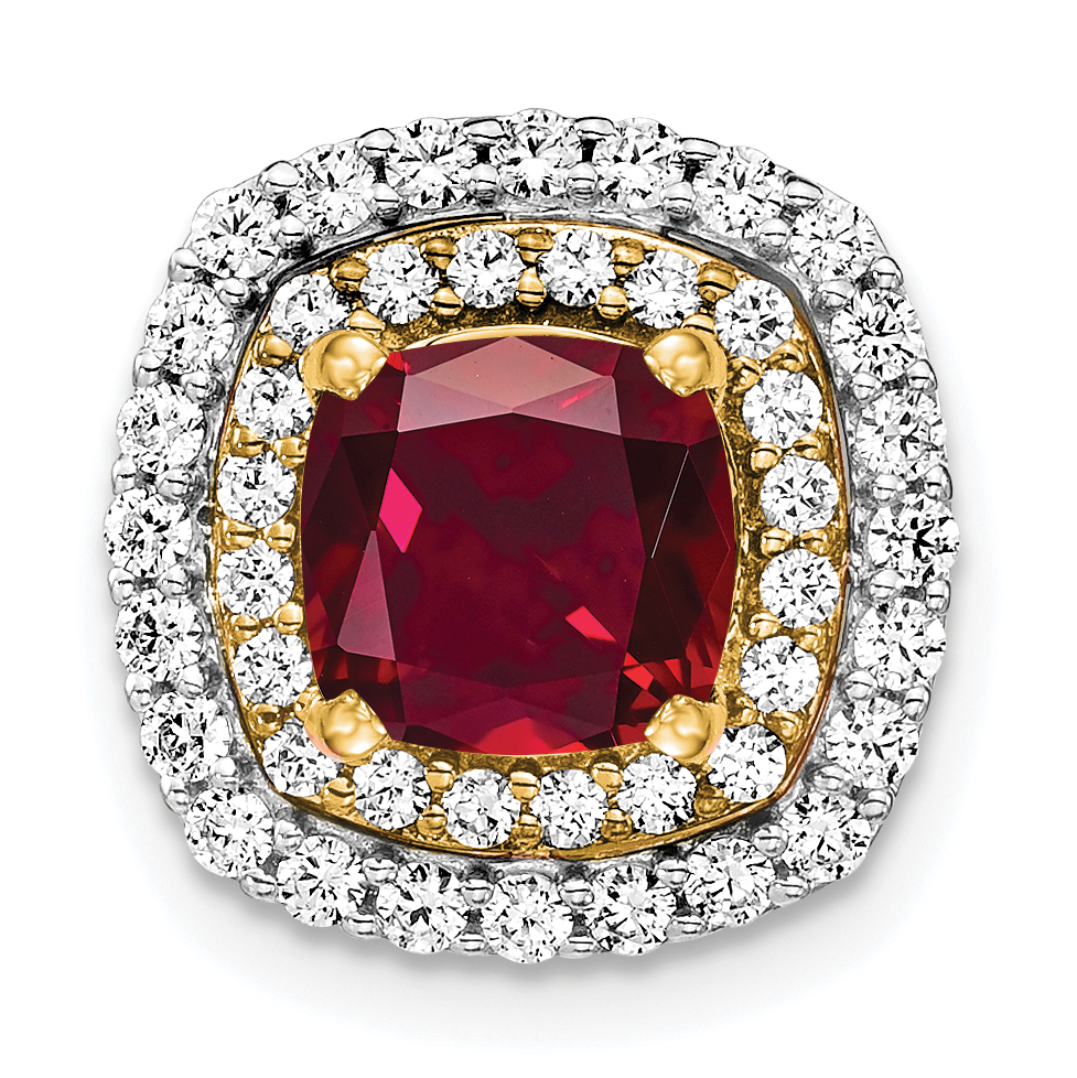 14k Two Tone 1/2 carat Lab Grown Diamond VS/SI+ G+ and Lab Created Ruby Chain Slide Pendant (PM7501-CRU-055-WYLG)