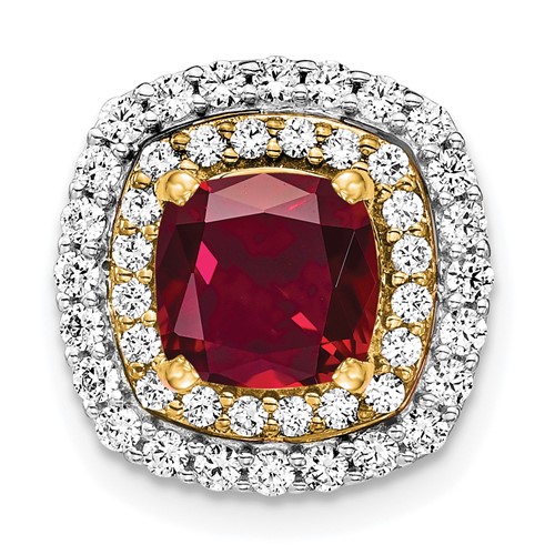 14K Two Tone 0.50 Carat Lab Grown Diamond VS SI+ G+ and Lab Created Ruby Chain Slide Pendant