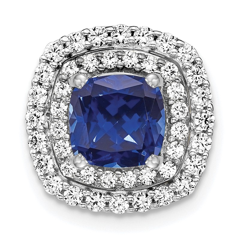 14k White Gold 1/2 carat Lab Grown Diamond VS/SI+ G+ and Lab Created Blue Sapphire Chain Slide Pendant