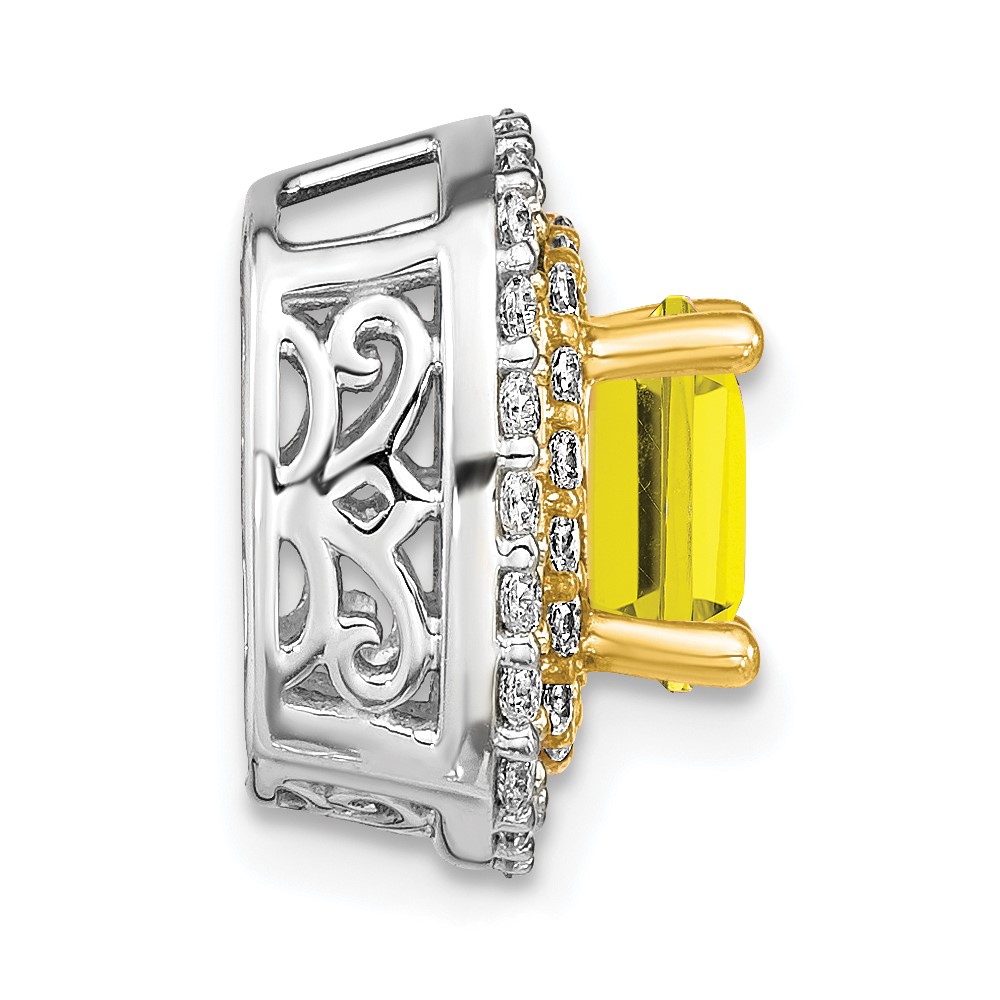 14k Two Tone 1/2 carat Lab Grown Diamond VS/SI+ G+ and Lab Created Yellow Sapphire Chain Slide Pendant (PM7501-CYS-055-WYLG)