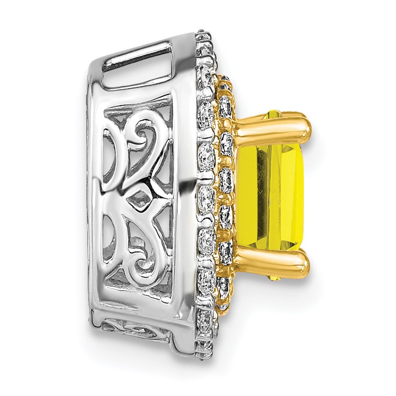 14k Two Tone 1/2 carat Lab Grown Diamond VS/SI+ G+ and Lab Created Yellow Sapphire Chain Slide Pendant