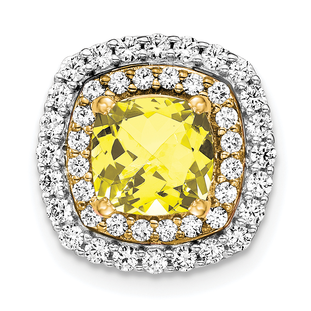 14k Two Tone 1/2 carat Lab Grown Diamond VS/SI+ G+ and Lab Created Yellow Sapphire Chain Slide Pendant (PM7501-CYS-055-WYLG)