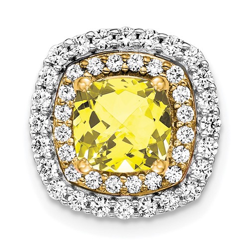 14K Two Tone 0.50 Carat Lab Grown Diamond VS SI+ G+ and Lab Created Yellow Sapphire Chain Slide Pendant