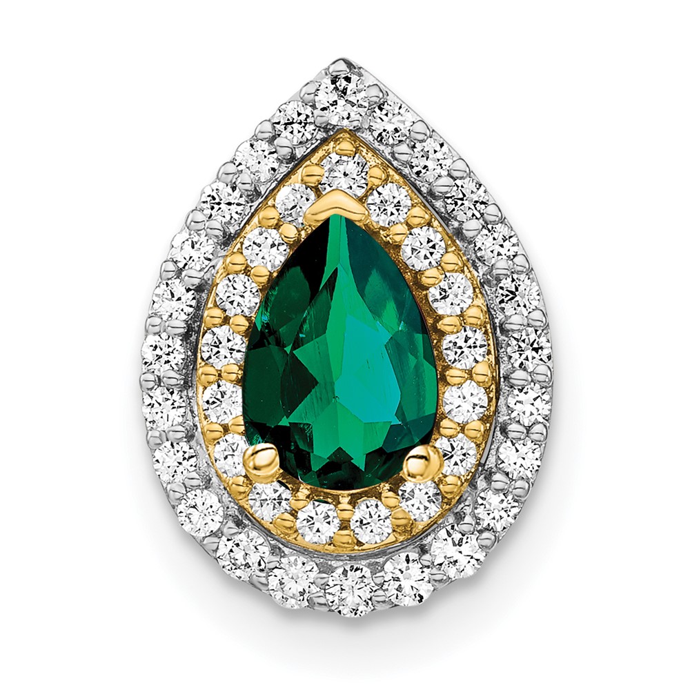 14k Two-Tone Lab Grown Diamond & Created Emerald Pendant