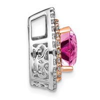 14K Two Tone Rose and White Gold 0.50 Carat Lab Grown Diamond VS SI+ G+ and Lab Created Pink Sapphire Chain Slide Pendant view 2