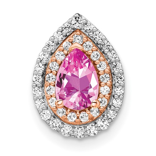 14K Two Tone Rose and White Gold 0.50 Carat Lab Grown Diamond VS SI+ G+ and Lab Created Pink Sapphire Chain Slide Pendant