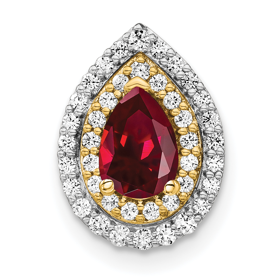 14k Two Tone 1/2 carat Lab Grown Diamond VS/SI+ G+ and Lab Created Ruby Chain Slide Pendant (PM7502-CRU-052-WYLG)