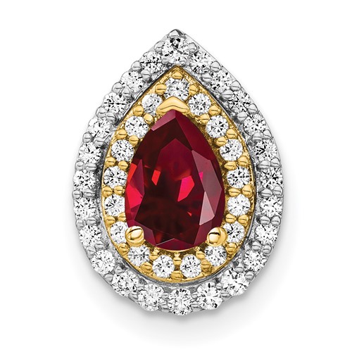 14K Two Tone 0.50 Carat Lab Grown Diamond VS SI+ G+ and Lab Created Ruby Chain Slide Pendant
