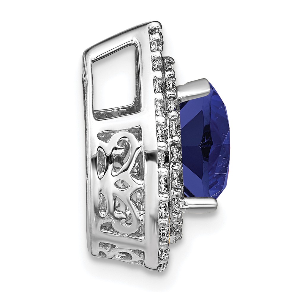 14k White Gold 1/2 carat Lab Grown Diamond VS/SI+ G+ and Lab Created Blue Sapphire Chain Slide Pendant (PM7502-CSA-052-WLG)