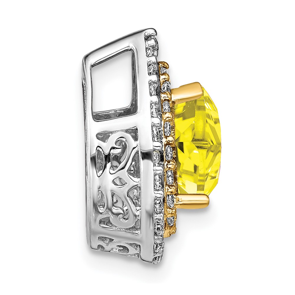 14k Two Tone 1/2 carat Lab Grown Diamond VS/SI+ G+ and Lab Created Yellow Sapphire Chain Slide Pendant (PM7502-CYS-052-WYLG)