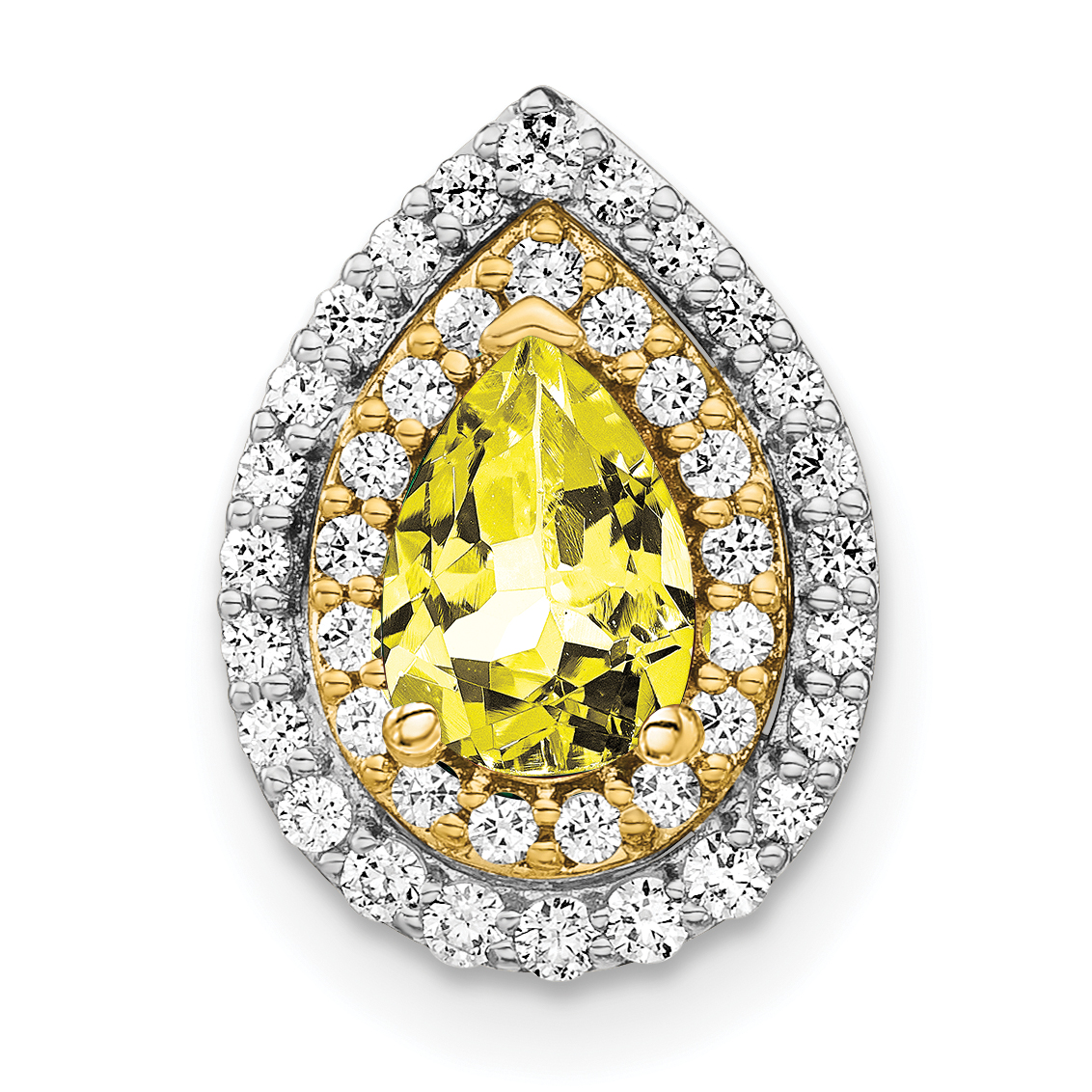 14k Two Tone 1/2 carat Lab Grown Diamond VS/SI+ G+ and Lab Created Yellow Sapphire Chain Slide Pendant (PM7502-CYS-052-WYLG)