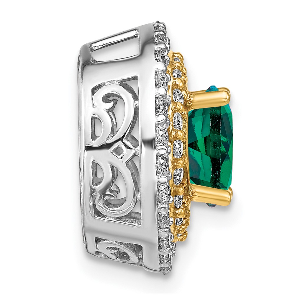 14k Two Tone 5/8 carat Lab Grown Diamond VS/SI+ G+ and Lab Created Emerald Chain Slide Pendant (PM7503-CEM-063-WYLG)