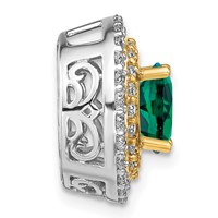 14K Two Tone 0.62 Carat Lab Grown Diamond VS SI+ G+ and Lab Created Emerald Chain Slide Pendant view 2