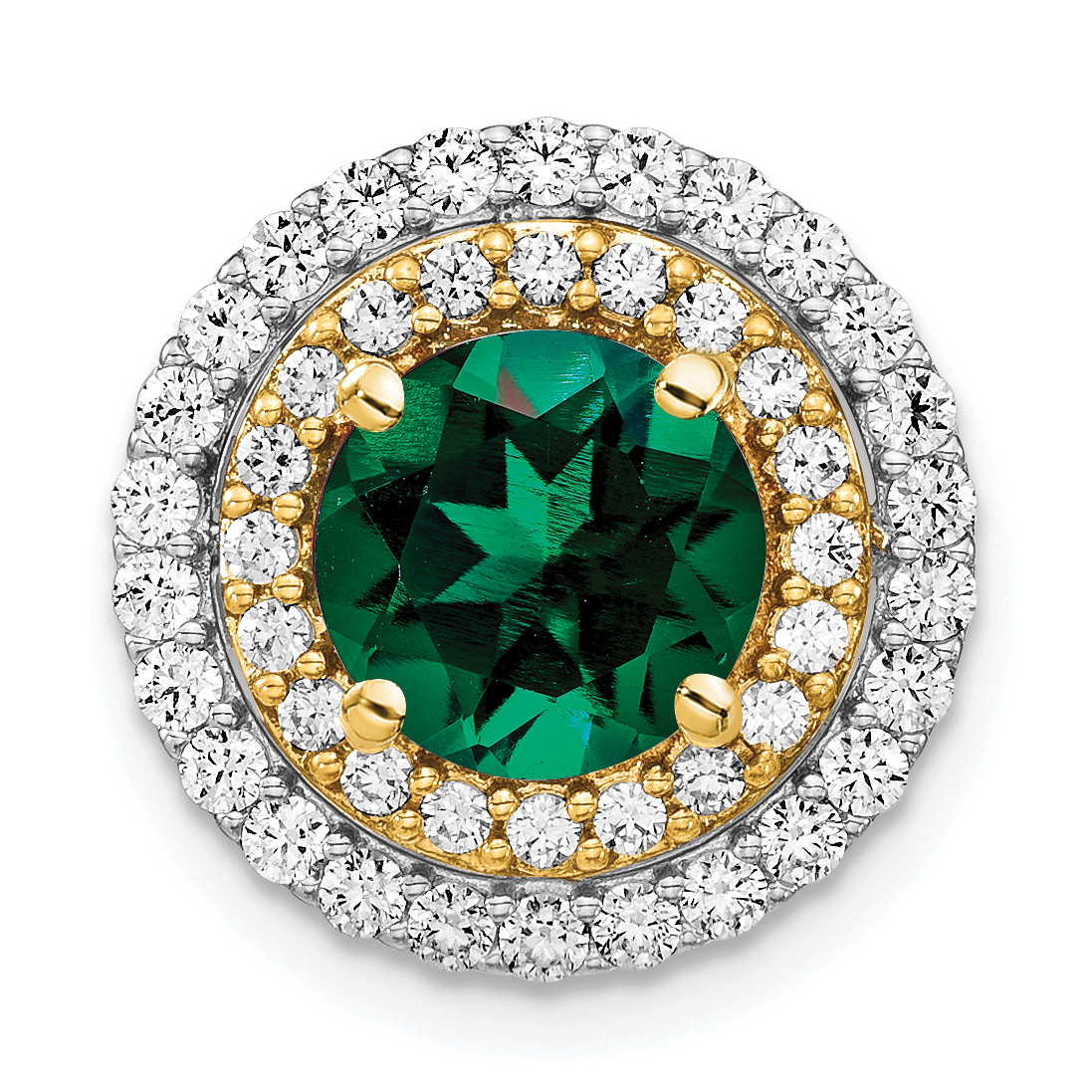 14k Two Tone 5/8 carat Lab Grown Diamond VS/SI+ G+ and Lab Created Emerald Chain Slide Pendant (PM7503-CEM-063-WYLG)