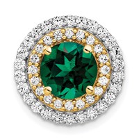 14K Two Tone 0.62 Carat Lab Grown Diamond VS SI+ G+ and Lab Created Emerald Chain Slide Pendant view 1