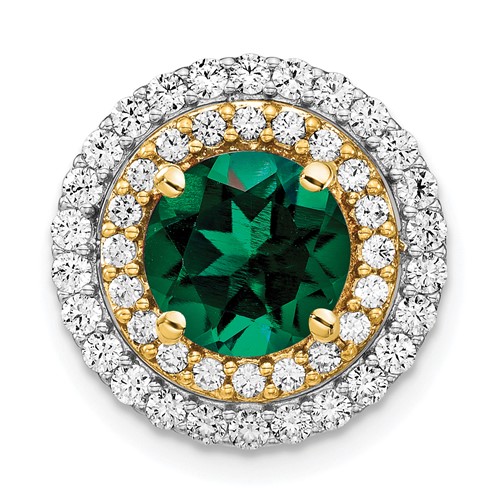 14K Two Tone 0.62 Carat Lab Grown Diamond VS SI+ G+ and Lab Created Emerald Chain Slide Pendant