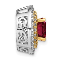 14K Two Tone 0.62 Carat Lab Grown Diamond VS SI+ G+ and Lab Created Ruby Chain Slide Pendant view 2