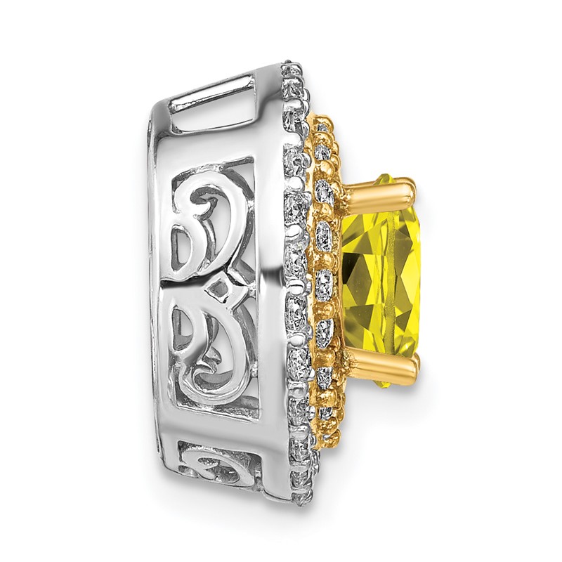 14k Two Tone 5/8 carat Lab Grown Diamond VS/SI+ G+ and Lab Created Yellow Sapphire Chain Slide Pendant