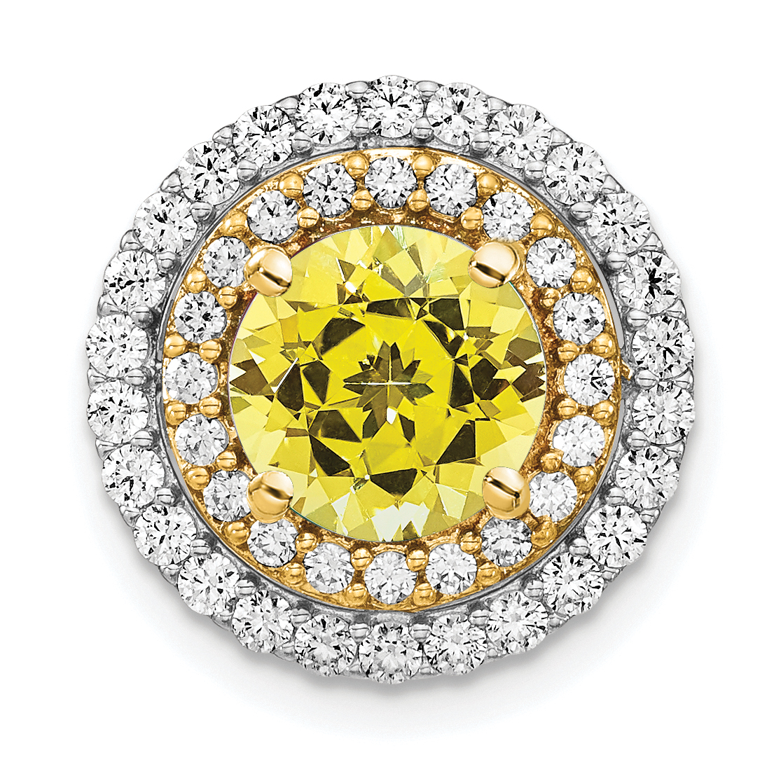 14k Two Tone 5/8 carat Lab Grown Diamond VS/SI+ G+ and Lab Created Yellow Sapphire Chain Slide Pendant (PM7503-CYS-063-WYLG)