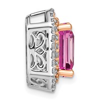 14K Two Tone Rose and White Gold 0.62 Carat Lab Grown Diamond VS SI+ G+ and Lab Created Pink Sapphire Complete Chain Slide Pendant view 2