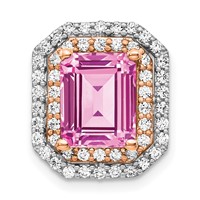 14K Two Tone Rose and White Gold 0.62 Carat Lab Grown Diamond VS SI+ G+ and Lab Created Pink Sapphire Complete Chain Slide Pendant view 1