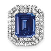 14K White Gold 0.62 Carat Lab Grown Diamond VS SI+ G+ and Lab Created Blue Sapphire Complete Chain Slide Pendant view 1