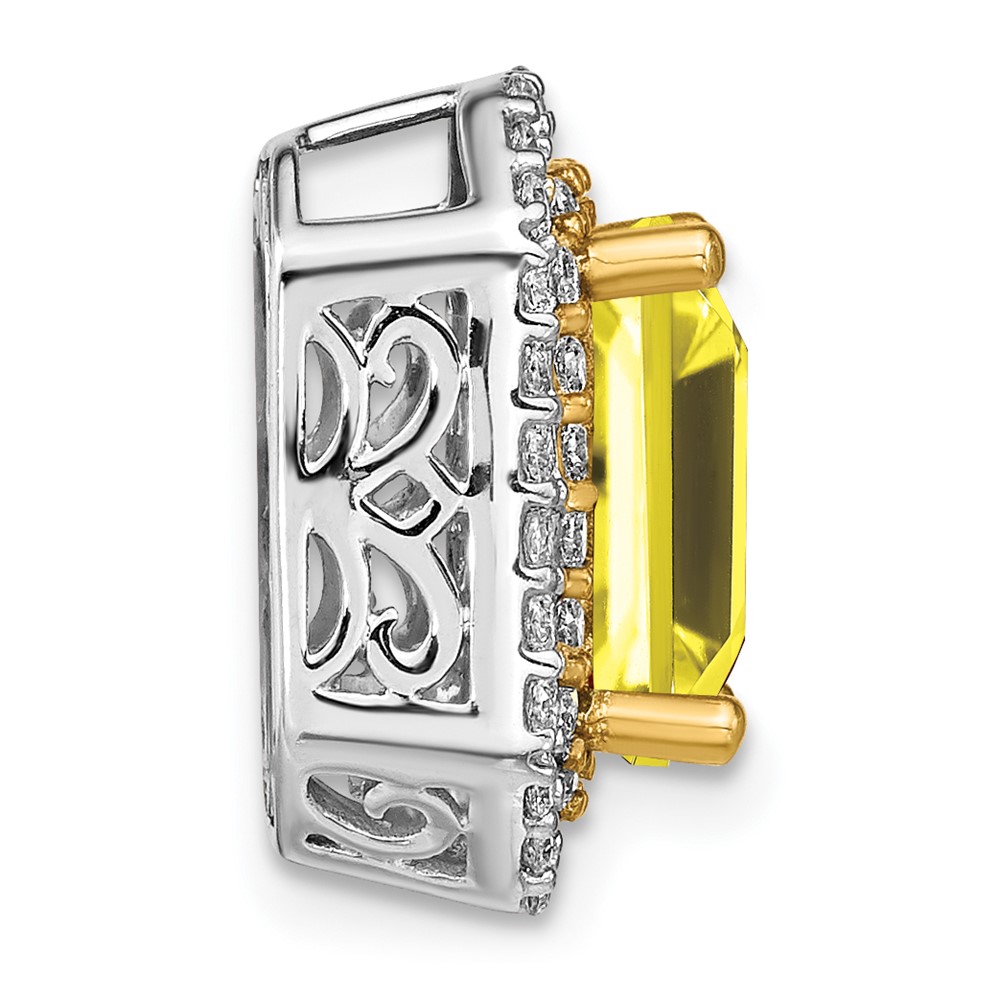 14k Two Tone 5/8 carat Lab Grown Diamond VS/SI+ G+ and Lab Created Yellow Sapphire Complete Chain Slide Pendant (PM7504-CYS-062-WYLG)