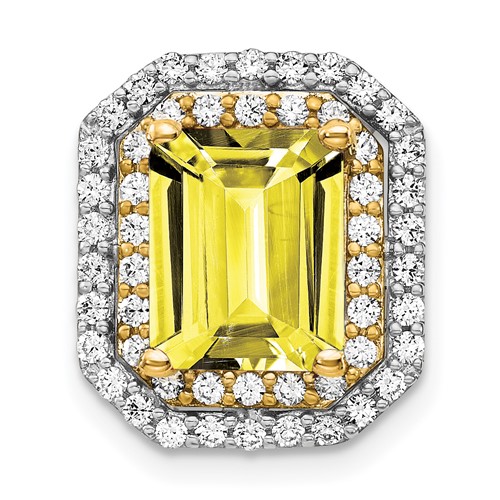14K Two Tone 0.62 Carat Lab Grown Diamond VS SI+ G+ and Lab Created Yellow Sapphire Complete Chain Slide Pendant