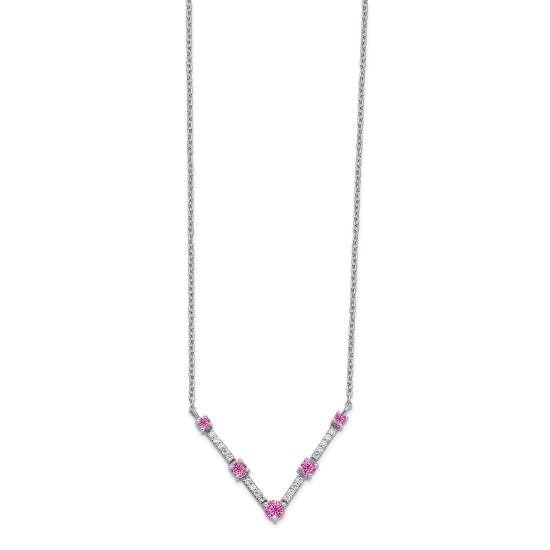 14k White Gold 1/10 carat Lab Grown Diamond VS/SI+ G+ and Lab Created Pink Sapphire 18 inch Necklace