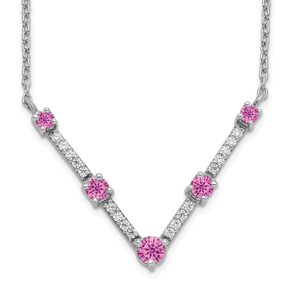 14kw Lab Grown Diamond & Created Pink Sapphire Necklace