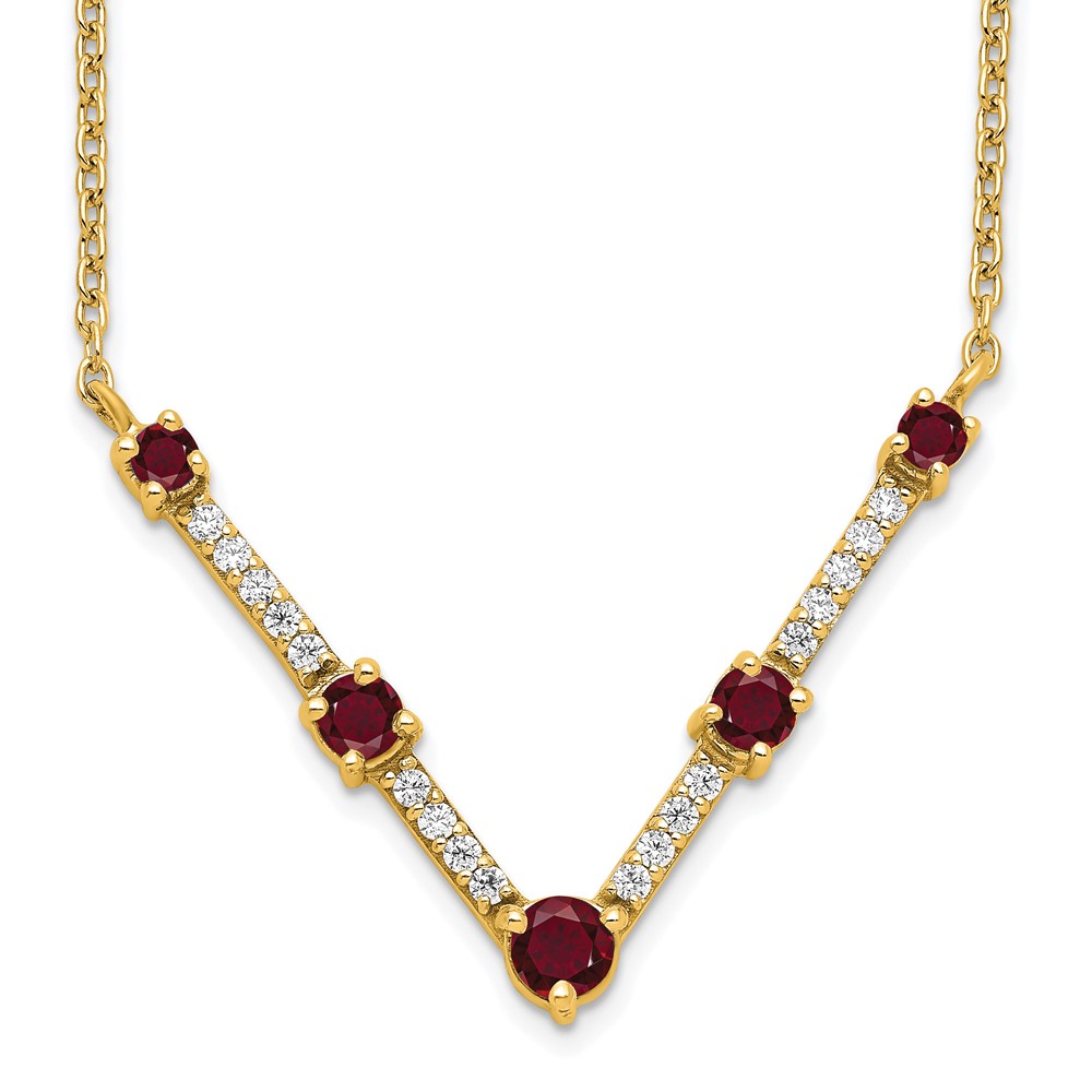 14k Lab Grown Diamond and Created Ruby Necklace