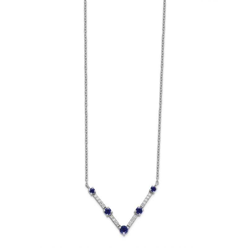 14k White Gold 1/10 carat Lab Grown Diamond VS/SI+ G+ and Lab Created Blue Sapphire 18 inch Necklace