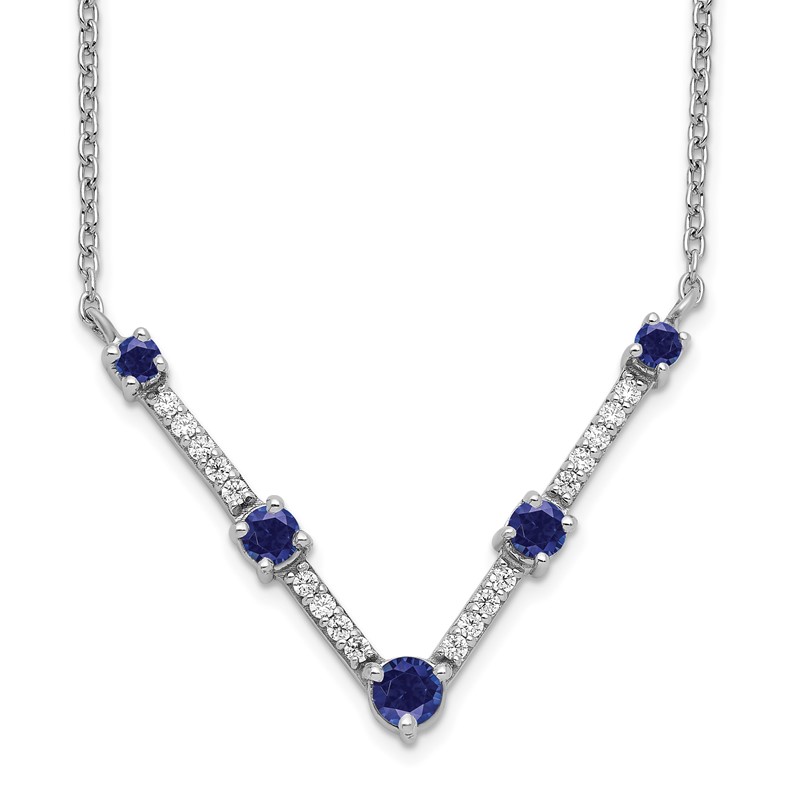 14k White Gold 1/10 carat Lab Grown Diamond VS/SI+ G+ and Lab Created Blue Sapphire 18 inch Necklace