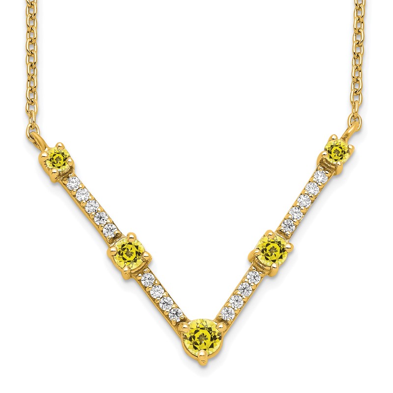 14k 1/10 carat Lab Grown Diamond VS/SI+ G+ and Lab Created Yellow Sapphire 18 inch Necklace