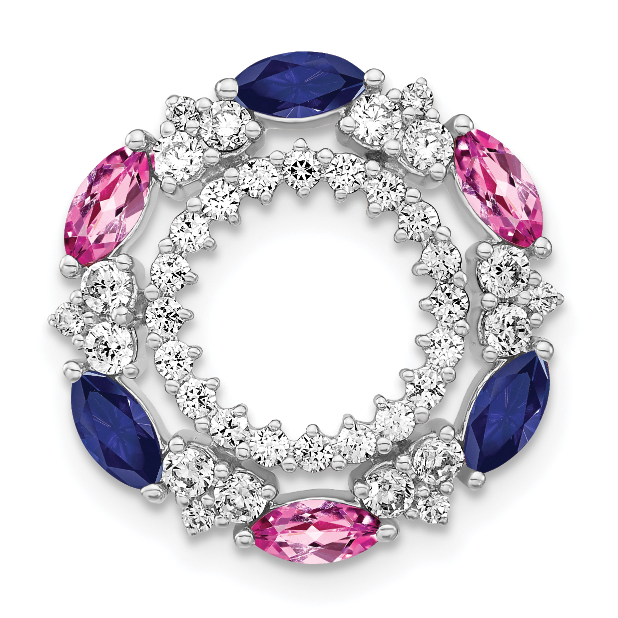 14k White Gold 5/8 carat Lab Grown Diamond VS/SI+ G+ and Lab Created Pink and Blue Sapphire Chain Slide Pendant (PM7513-CSA-065-WLG)