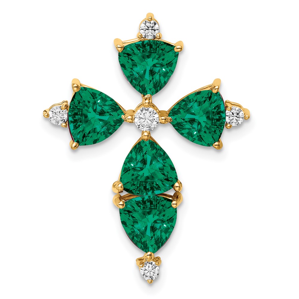14k Lab Grown Diamond & Created Emerald Pendant