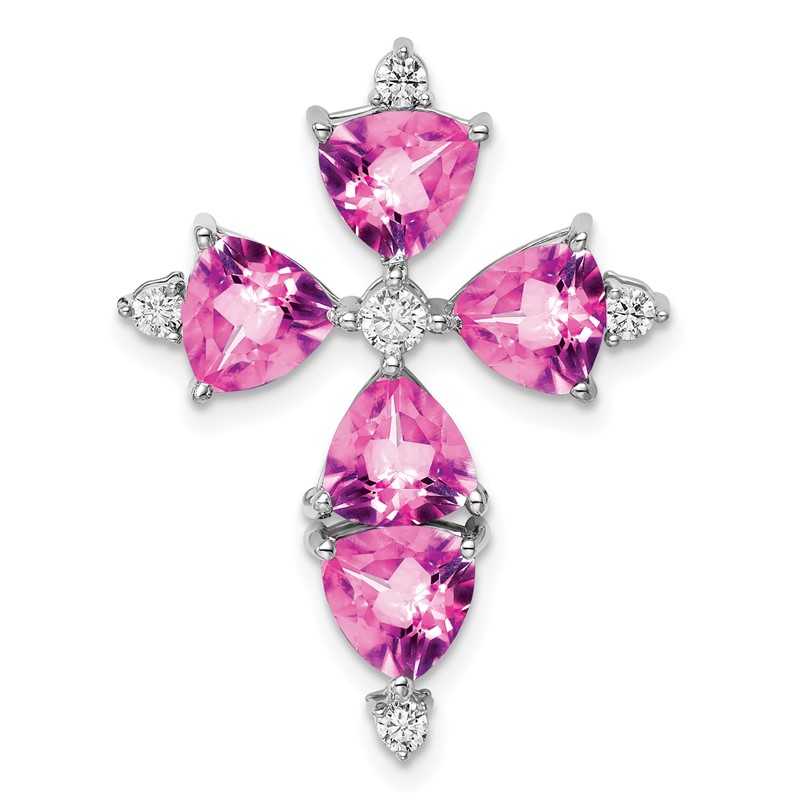 14K White Gold Lab Grown VS/SI+ G+ Dia & Created Pink Sapphire Pendant