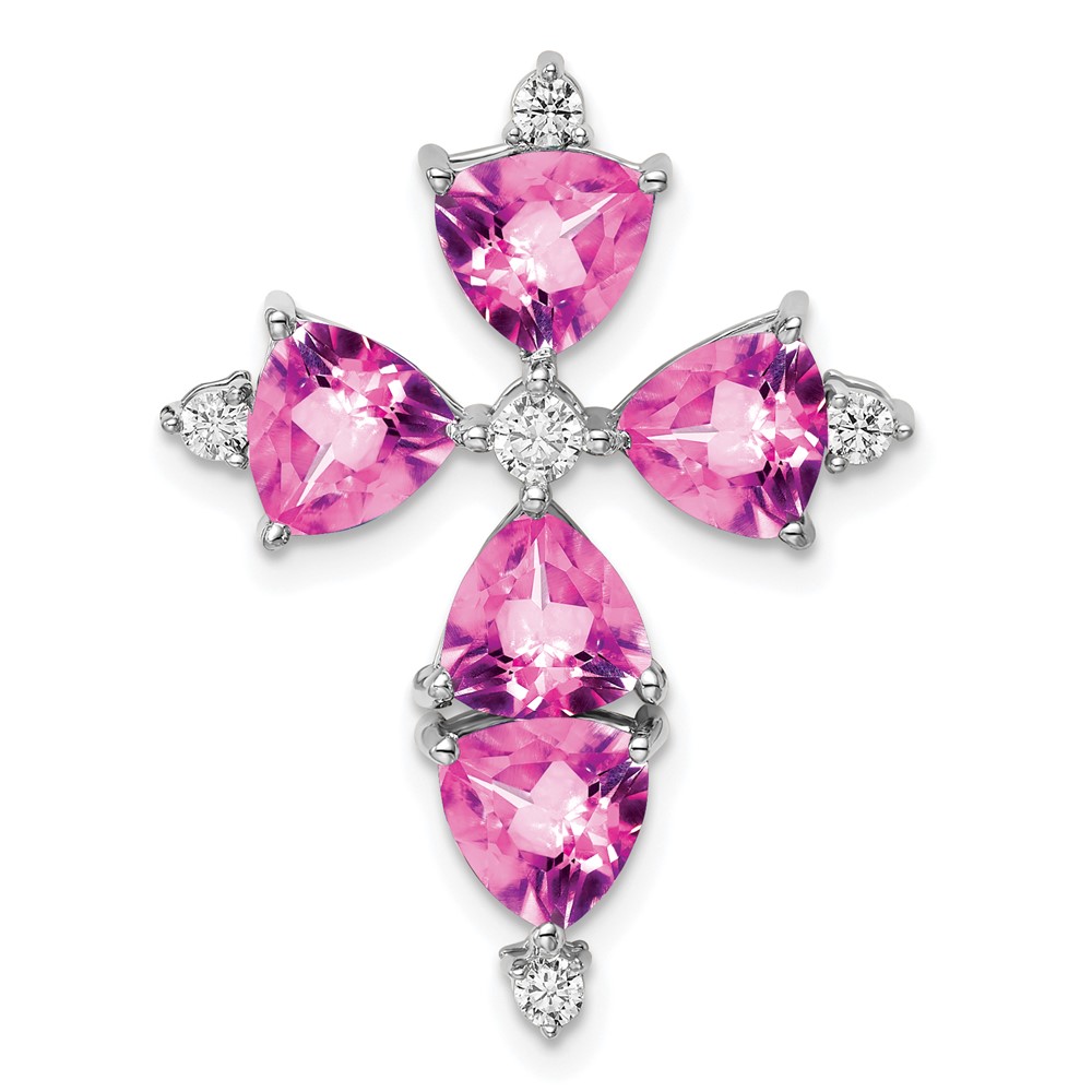 14kw Lab Grown Diamond & Created Pink Sapphire Pendant
