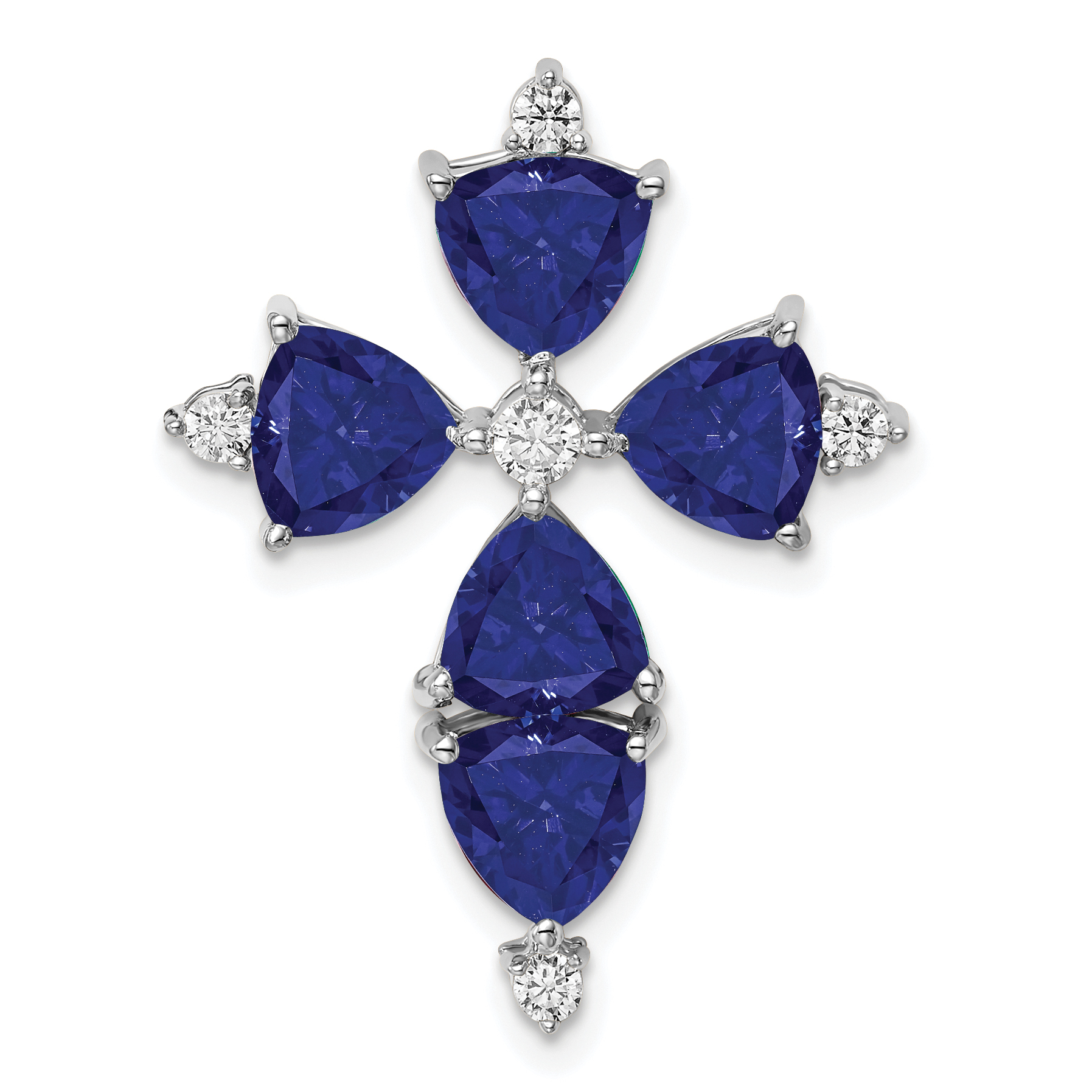 14k White Gold 1/5 carat Lab Grown Diamond VS/SI+ G+ and Lab Created Blue Sapphire Chain Slide Pendant (PM7514-CSA-020-WLG)