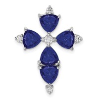 14K White Gold 0.20 Carat Lab Grown Diamond VS SI+ G+ and Lab Created Blue Sapphire Chain Slide Pendant view 1