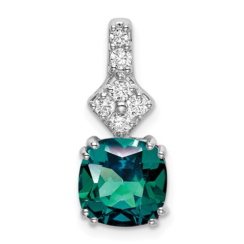 14K White Gold 0.20 Carat Lab Grown Diamond VS SI+ G+ and Lab Created Alexandrite Complete Pendant
