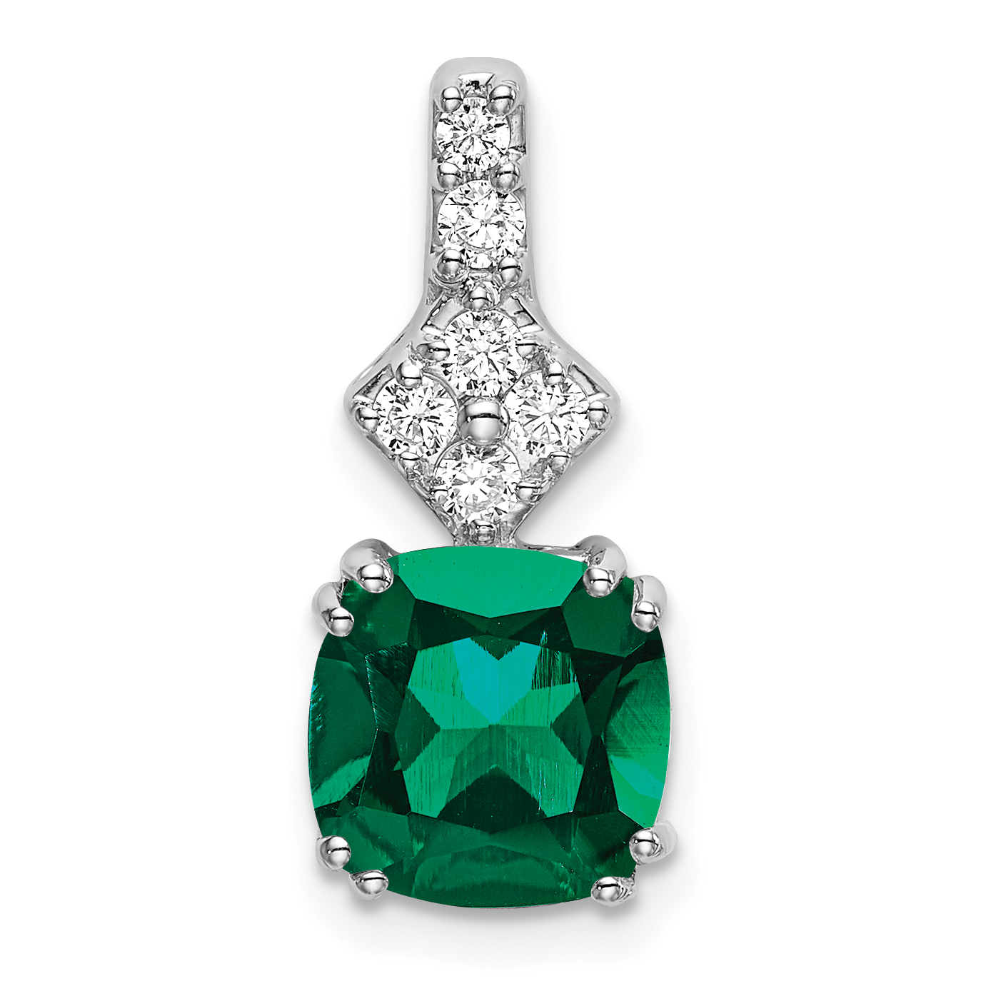 14k White Gold 1/5 carat Lab Grown Diamond VS/SI+ G+ and Lab Created Emerald Complete Pendant (PM7515-CEM-020-WLG)