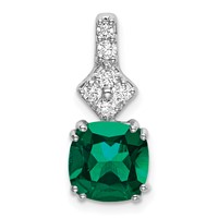 14K White Gold 0.20 Carat Lab Grown Diamond VS SI+ G+ and Lab Created Emerald Complete Pendant view 1